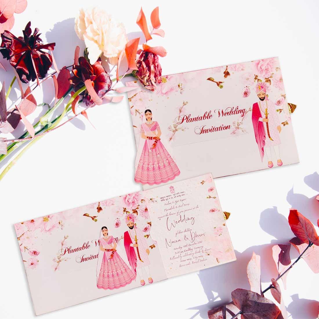 Plantable Hindu Bride and Groom Sliding Wedding Invitation Card Wildlense Plantable Hindu Bride and Groom Sliding Wedding Invitation Card Wildlense