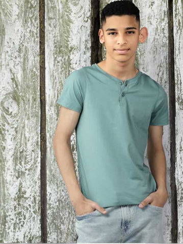 Wildlense Boys Blue Solid Henley Neck T-shirt Wildlense Wildlense Boys Blue Solid Henley Neck T-shirt Wildlense