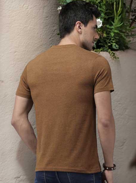 Wildlense Men Brown Henley Neck Pure Cotton T-shirt Wildlense