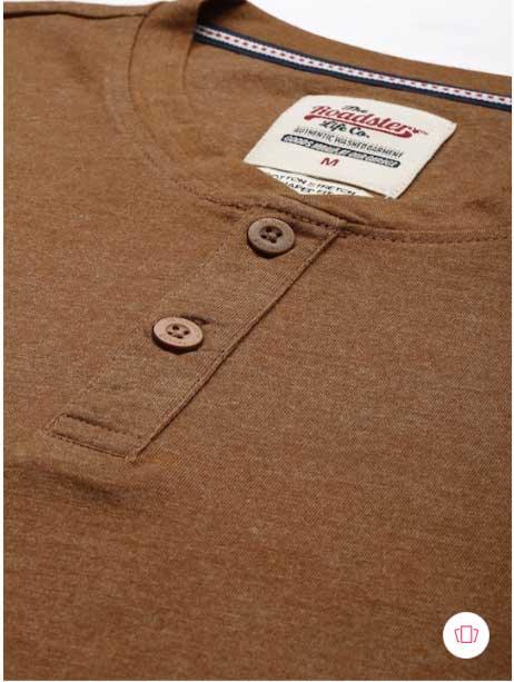 Wildlense Men Brown Henley Neck Pure Cotton T-shirt Wildlense