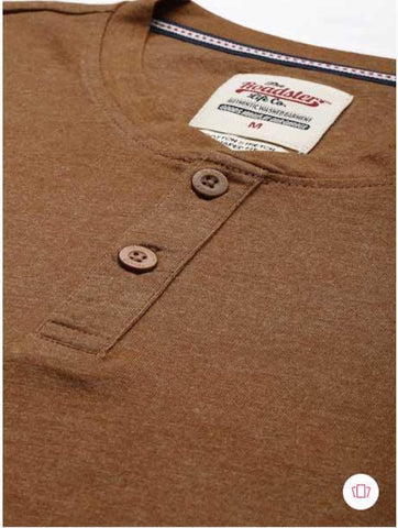 Wildlense Men Brown Henley Neck Pure Cotton T-shirt Wildlense Wildlense Men Brown Henley Neck Pure Cotton T-shirt Wildlense