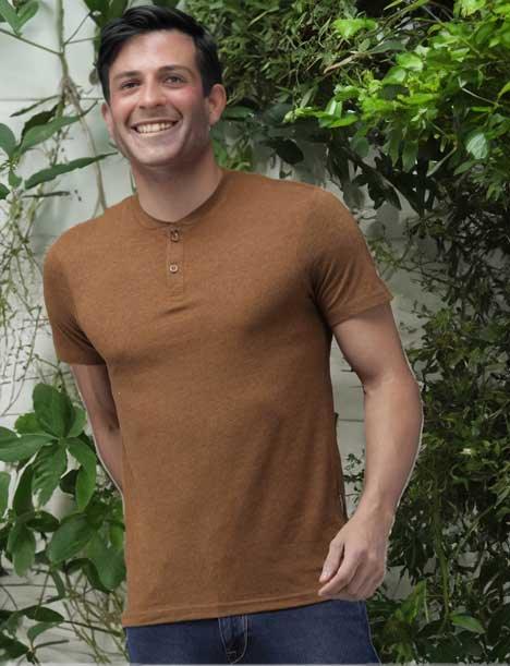 Wildlense Men Brown Henley Neck Pure Cotton T-shirt Wildlense