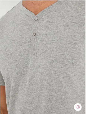 Wildlense Men Grey Henley Neck Pure Cotton T-shirt Wildlense Wildlense Men Grey Henley Neck Pure Cotton T-shirt Wildlense