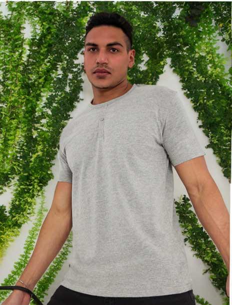 Wildlense Men Grey Henley Neck Pure Cotton T-shirt Wildlense Wildlense Men Grey Henley Neck Pure Cotton T-shirt Wildlense