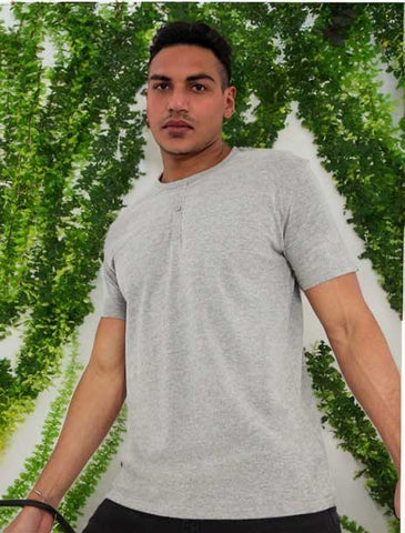 Wildlense Men Grey Henley Neck Pure Cotton T-shirt Wildlense Wildlense Men Grey Henley Neck Pure Cotton T-shirt Wildlense