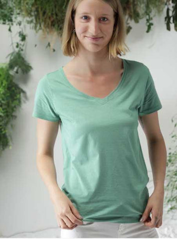 Wildlense Women Mint Green Solid V-Neck T-shirt Wildlense