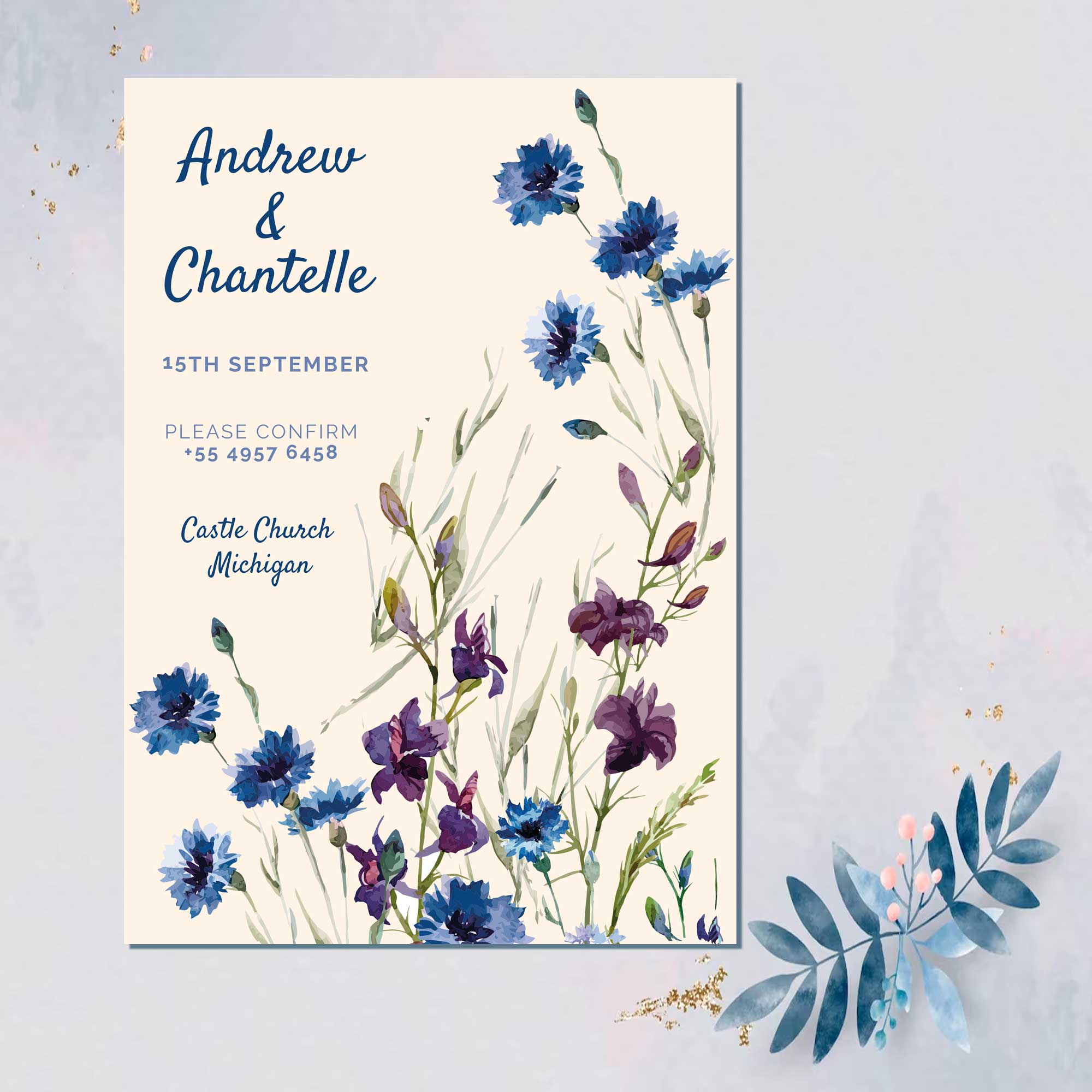 Plantable Painted Flowers Wedding Invitation Card
