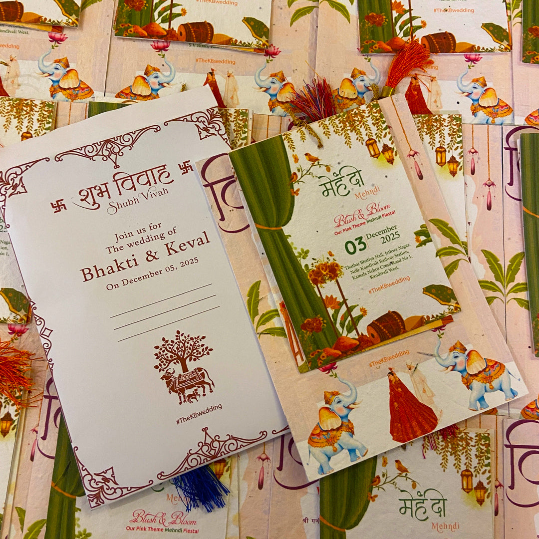 Plantable Set of 3 Hindu Wedding Invitation Cards