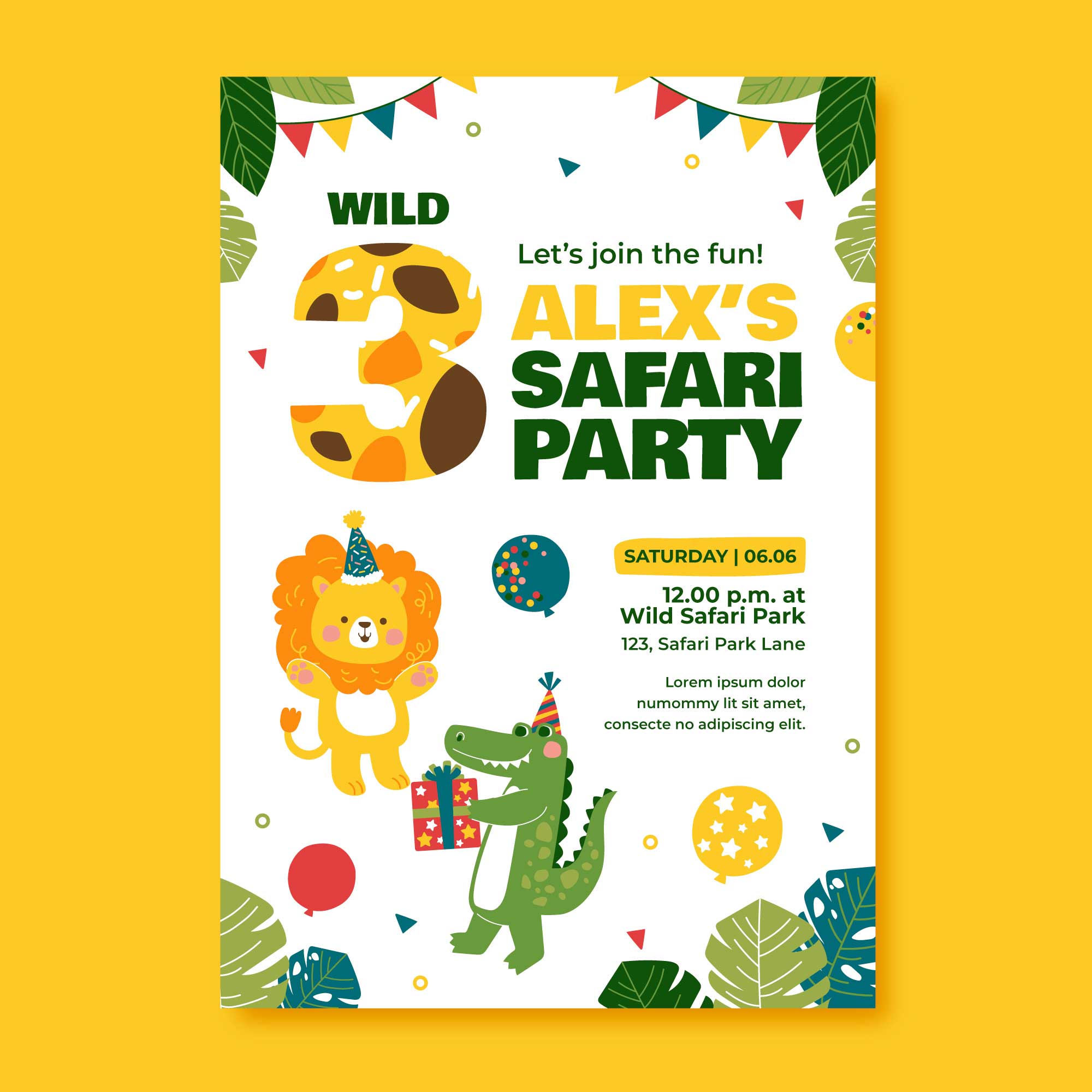 Plantable Animal Safari Birthday Party Invitation Card
