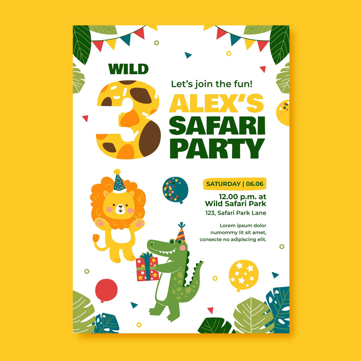 Plantable Animal Safari Birthday Party Invitation Card