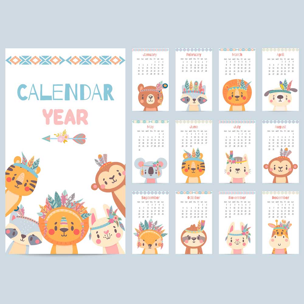 Plantable Animal Theme Kids' Desk Calendar - Set of 10