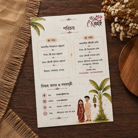 Bengali Plantable Seed Paper Wedding Invitation Card Set of 2 | Eco-Friendly A5 Biodegradable Marriage Invitation