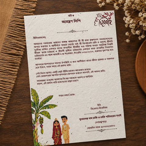 Bengali Plantable Seed Paper Wedding Invitation Card Set of 2 | Eco-Friendly A5 Biodegradable Marriage Invitation