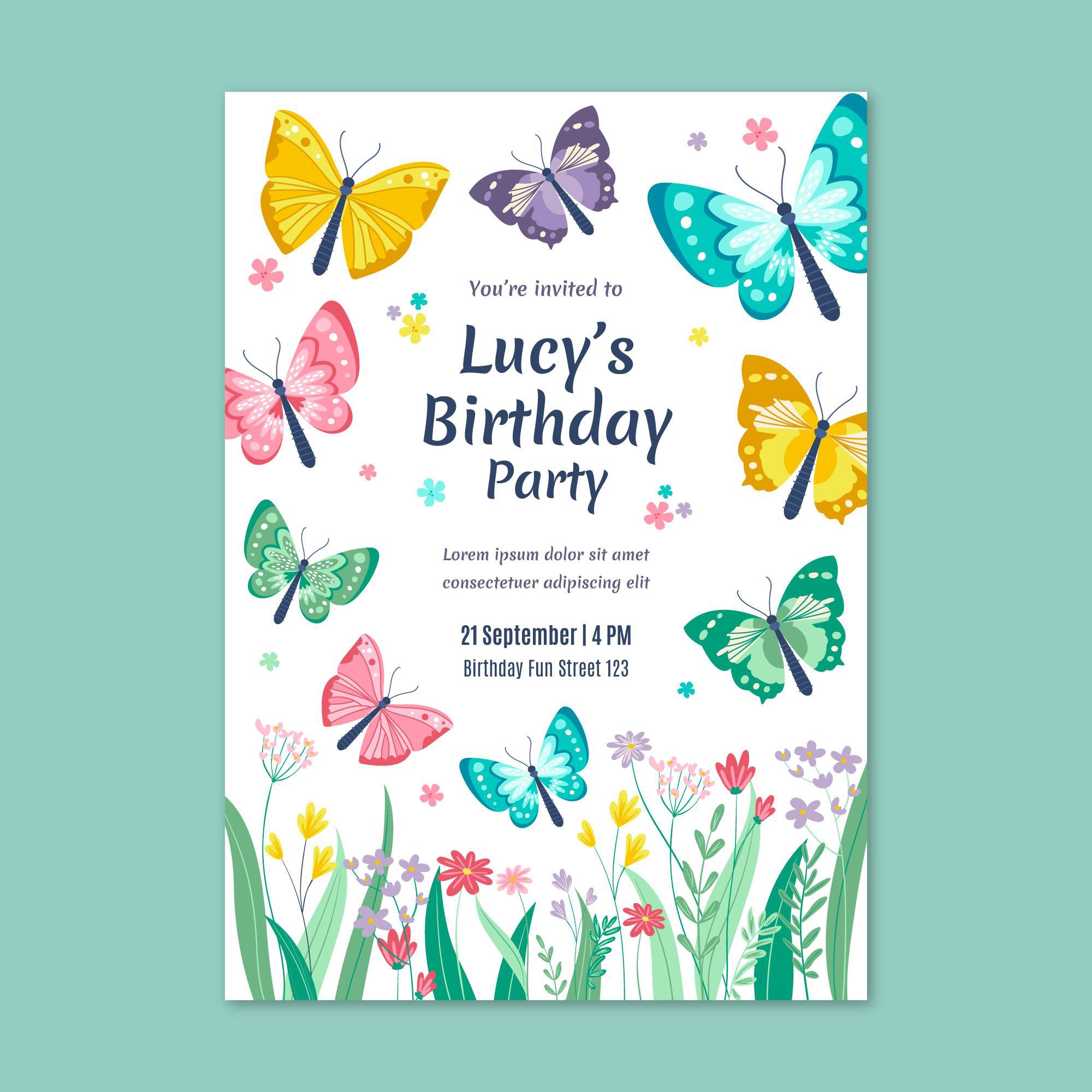 Plantable Best Butterfly Birthday Party Invitation Card