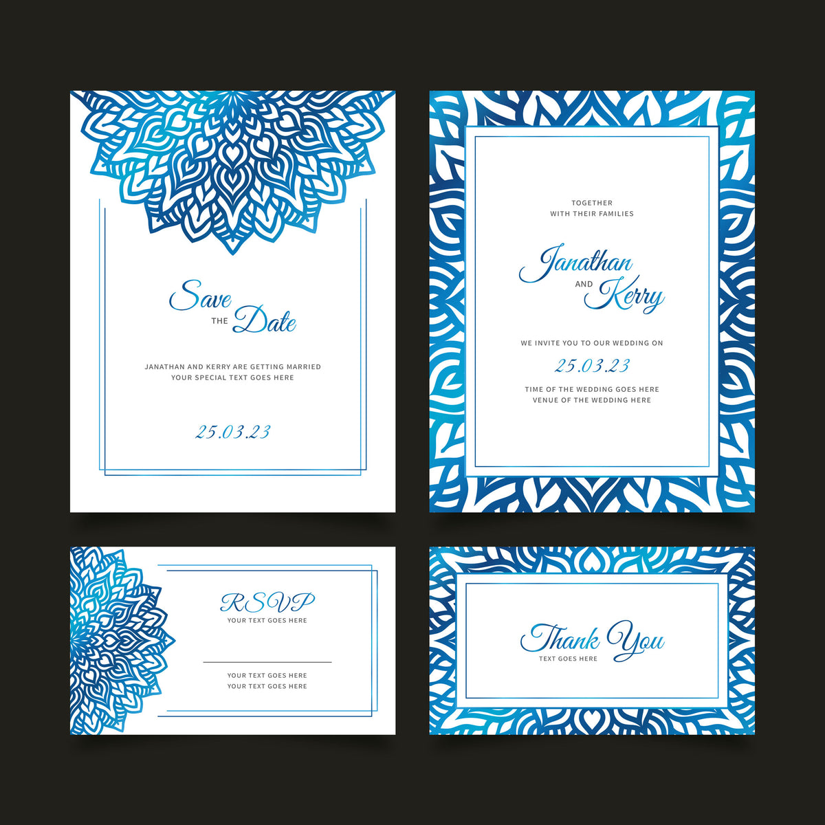 Plantable Bewitched Blue Wedding Invitation Card (Set of 4)