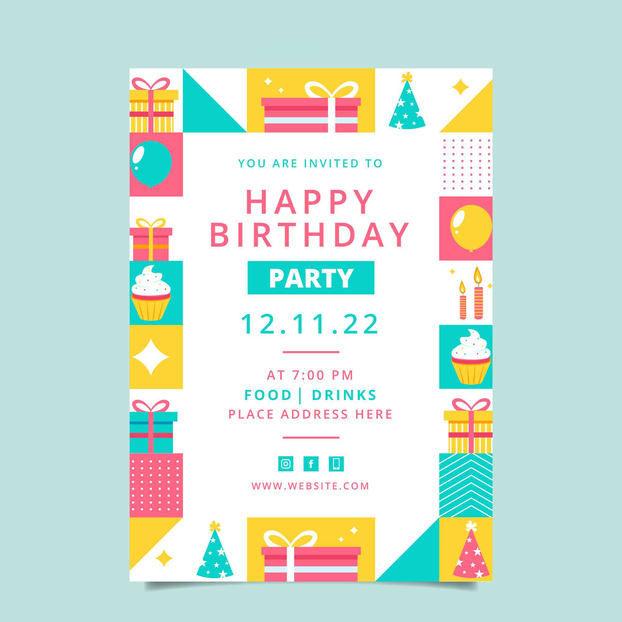 Plantable Birthday Mosaic Party Invitation Card