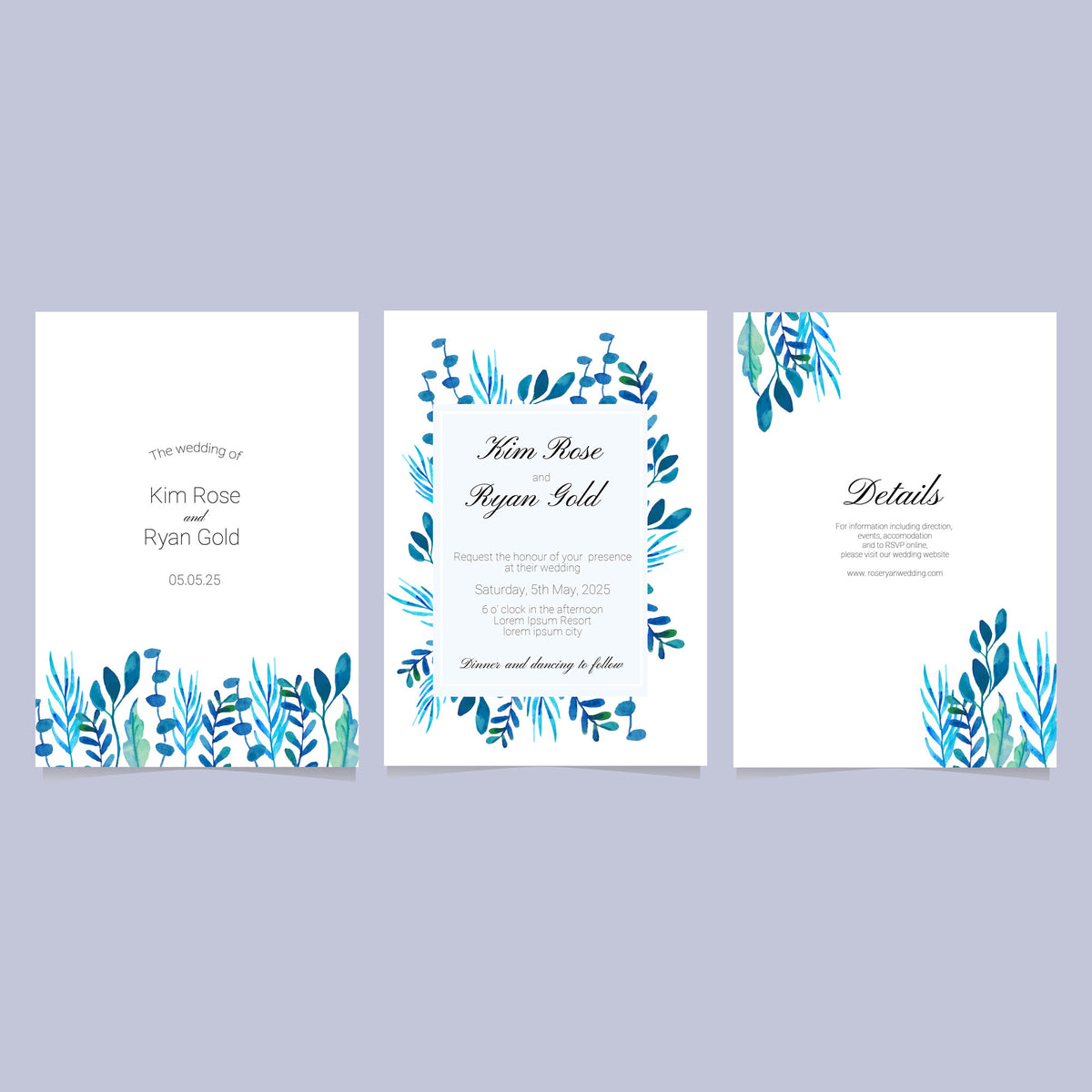 Plantable Blue Theme Wedding Invitation Card (Set of 3)