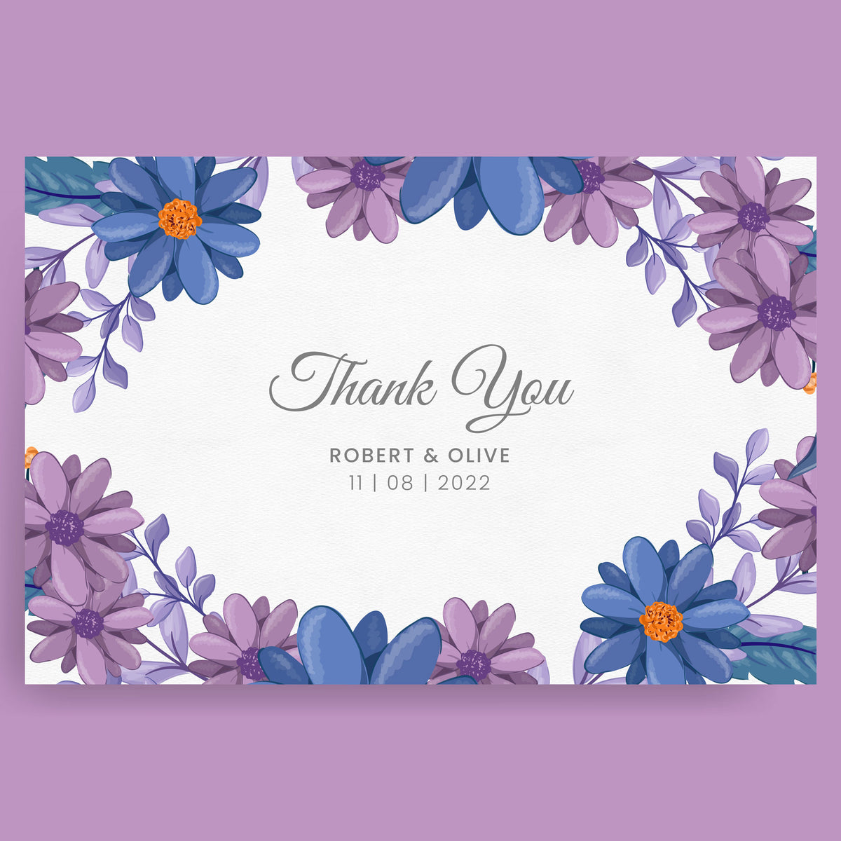 Plantable Blue Purple Rose Thank You Cards - Set of 100