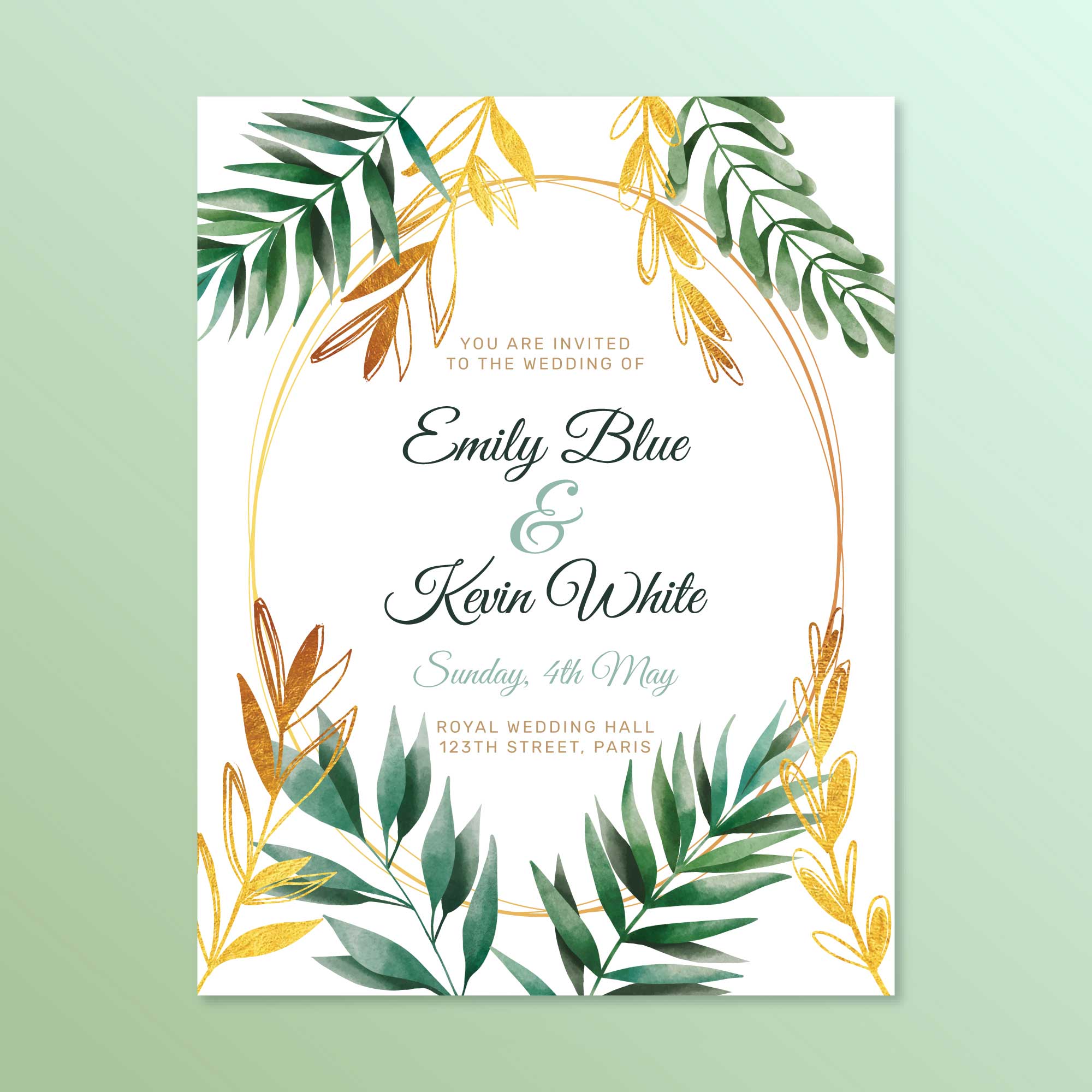 Plantable Bold Leaf Pattern Wedding Invitation Card