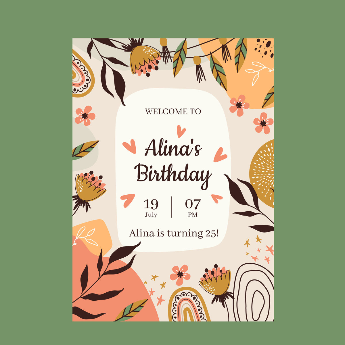 Plantable Bright Boho Birthday Party Invitation Card