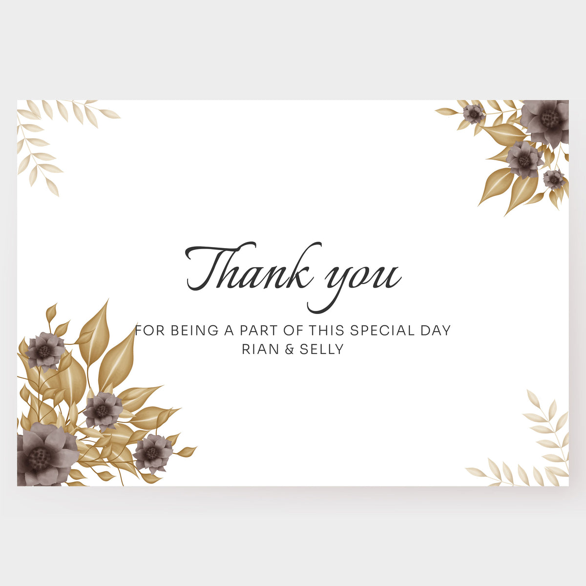 Plantable Brown Floral Thank You Cards - Set of 100