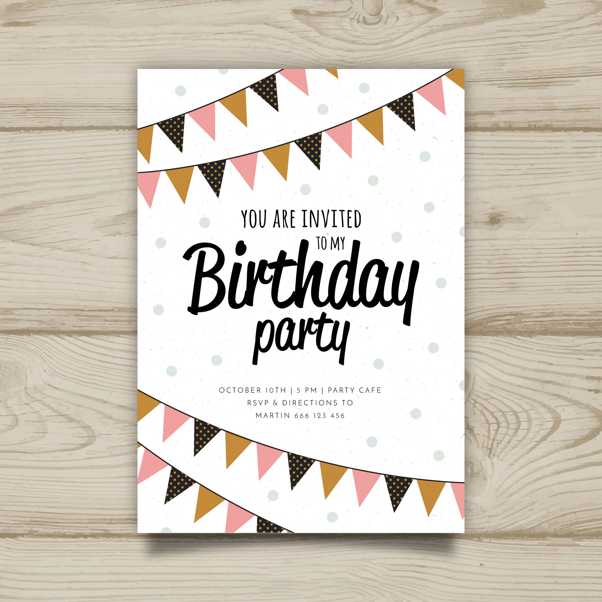 Plantable Bunting Birthday Bash Party Invitation Card