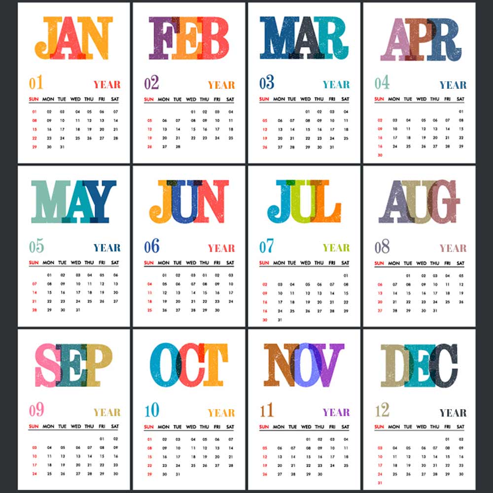 Plantable Colorful Months Annual Desk Calendar - Set of 10