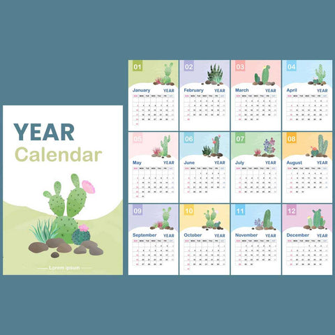 Plantable Cute Cactus Annual Desk Calendar - Set of 10