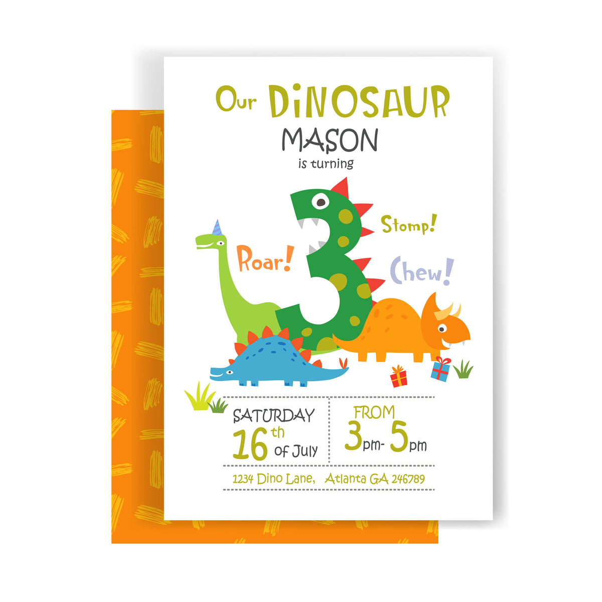 Plantable Dashing Dinosaur Birthday Party Invitation Card