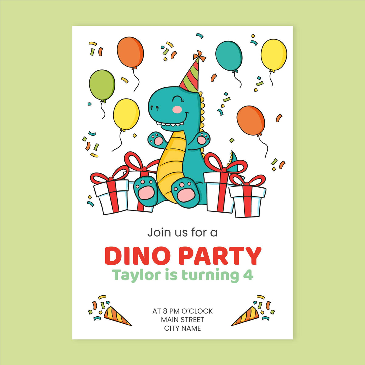 Plantable Dino Party Birthday Invitation Card