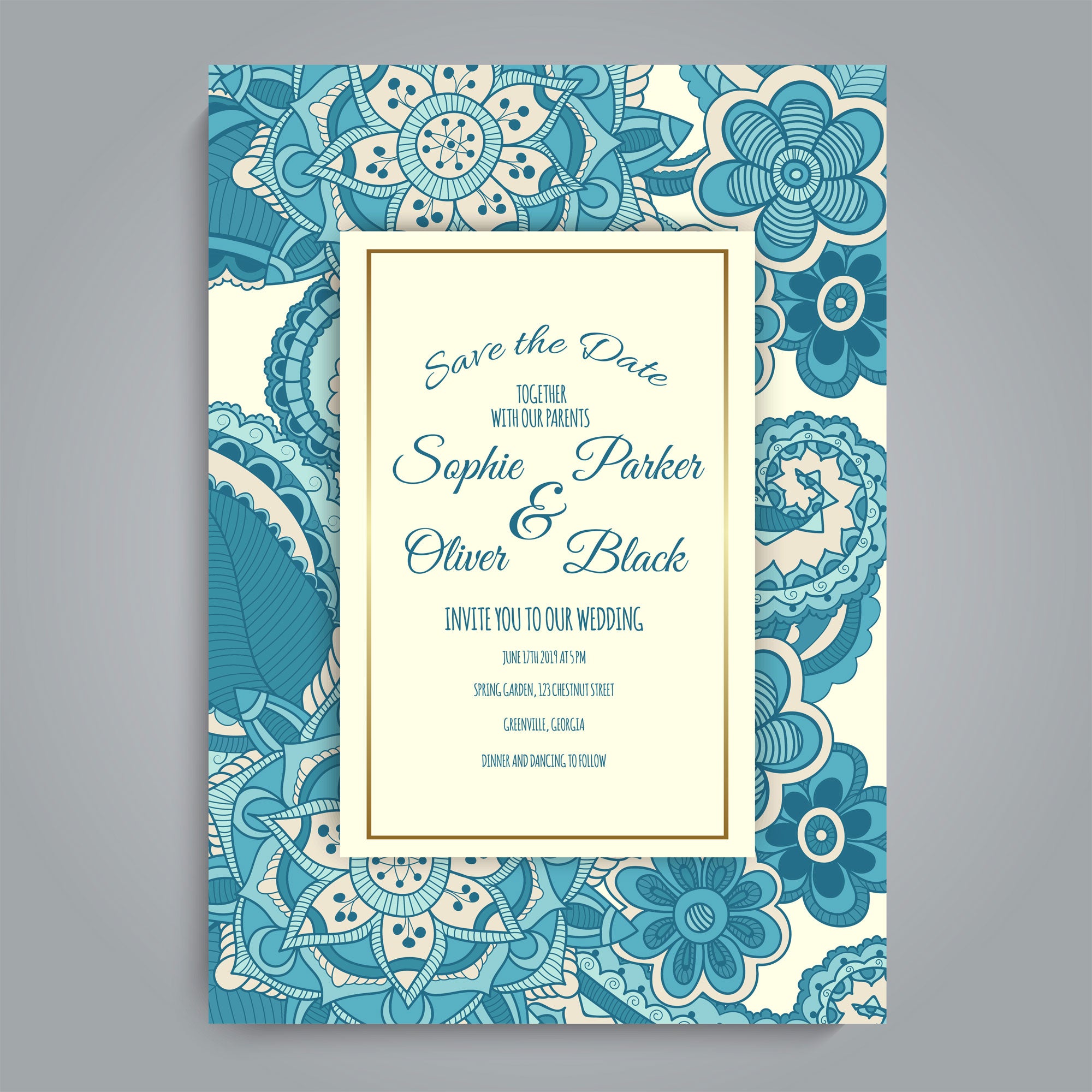 Plantable Dreamy Aquamarine Wedding Invitation Card