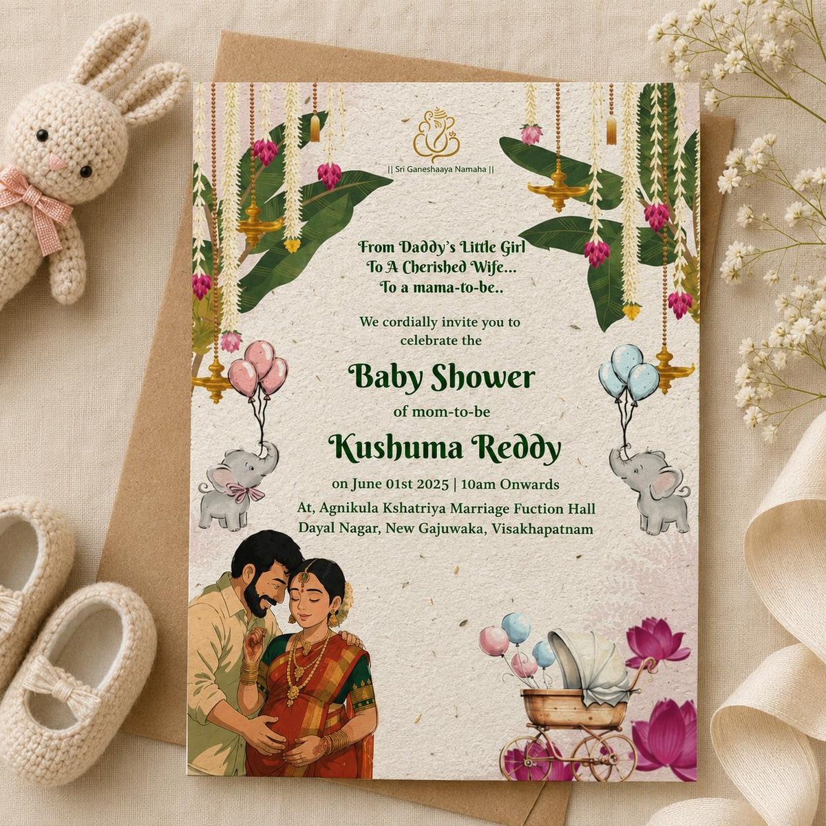 Eco-Friendly Plantable Seed Paper Baby Shower Invitation Card