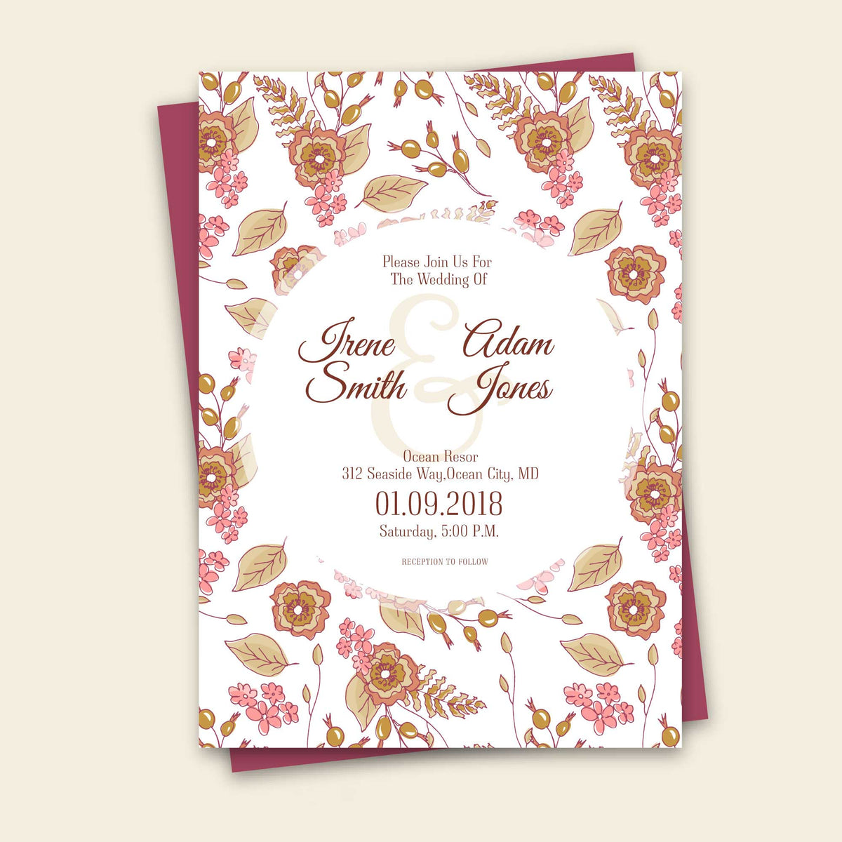 Plantable Floral Ornaments Wedding Invitation Card
