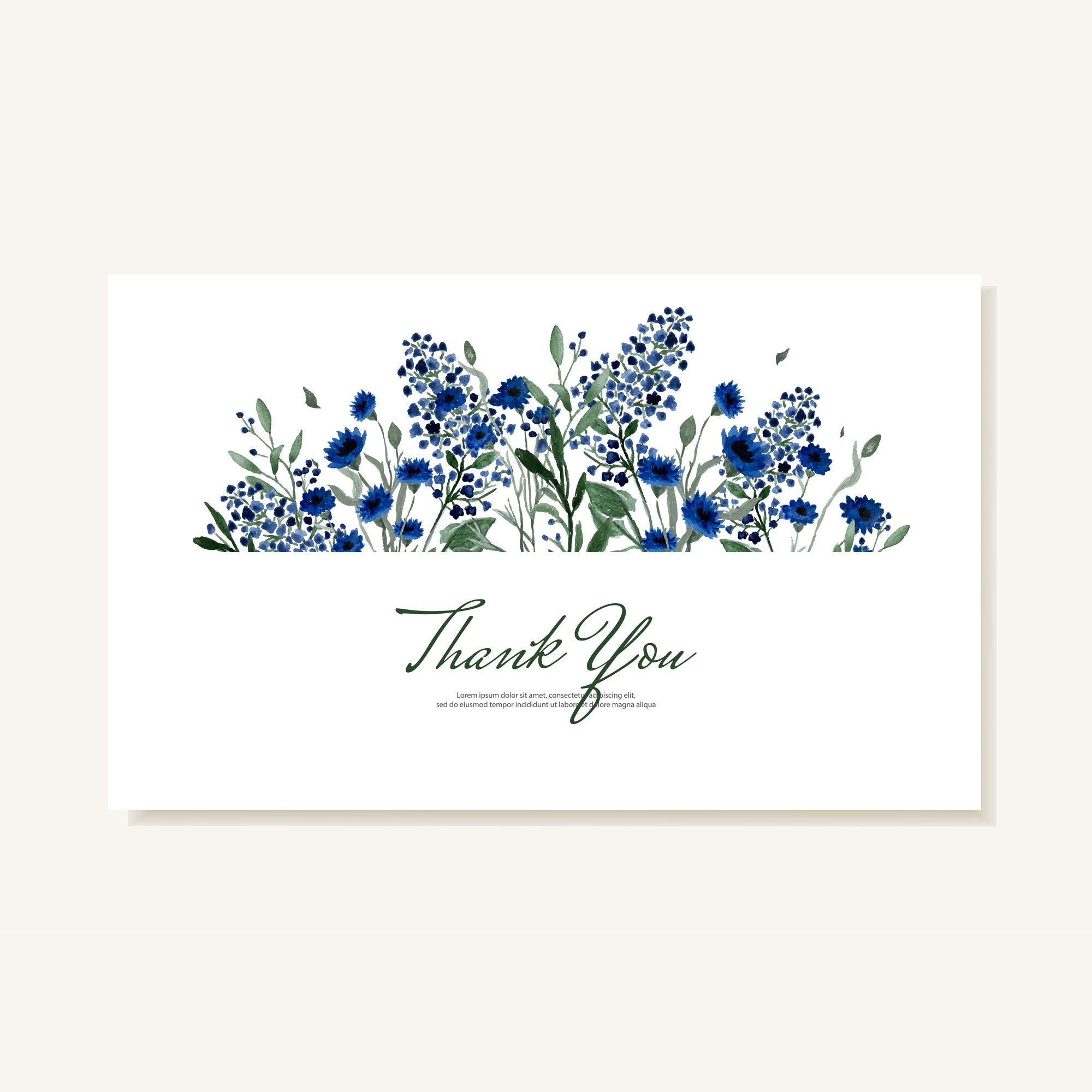 Plantable Hand Painted Blue Flowers Thank You Cards - Set of 100