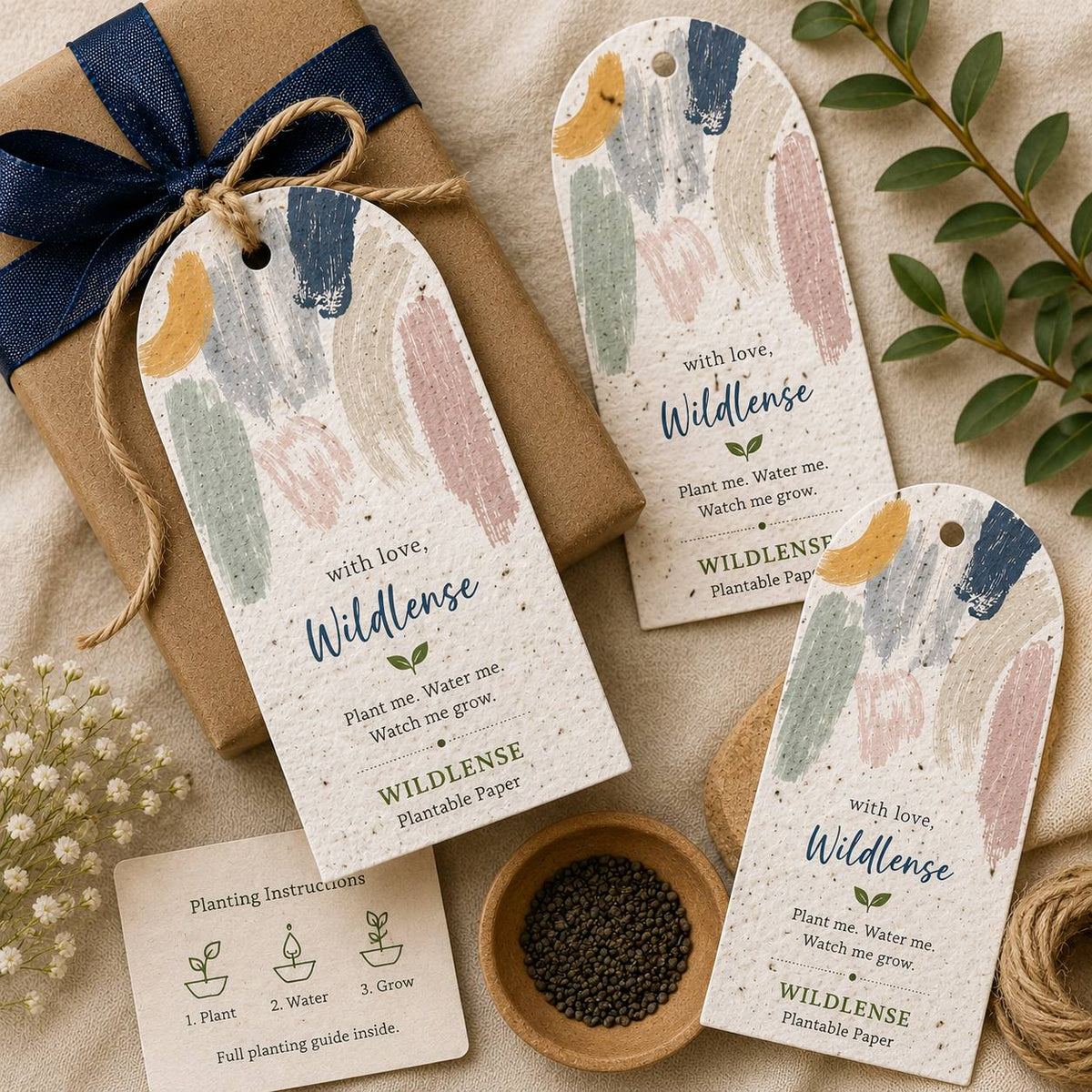 Handmade Seed Paper Gift Tags | Sustainable Plantable Tags by Wildlense