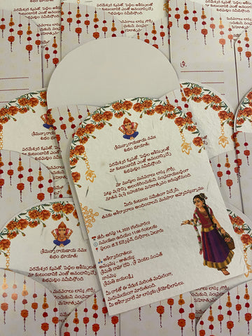 Plantable Pattu Langa Half Saree Ceremony Invitations