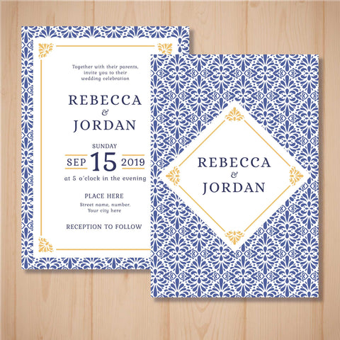 Plantable Intricate Indigo Wedding Invitation Card