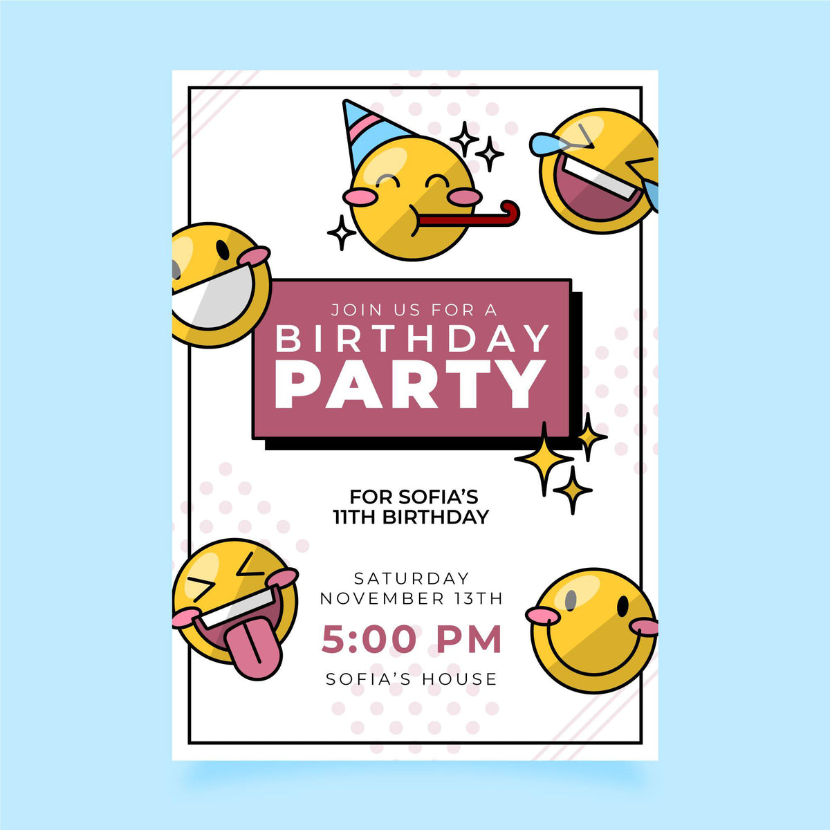 Plantable Joyful Emoji Birthday Party Invitation Card