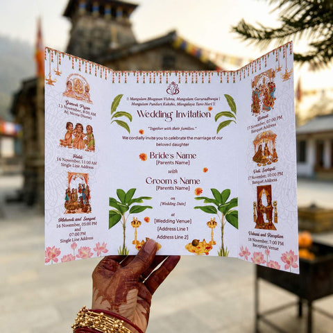 Kedarnath Divine Blessings Hindu Doorfold Plantable Wedding Invitation Card