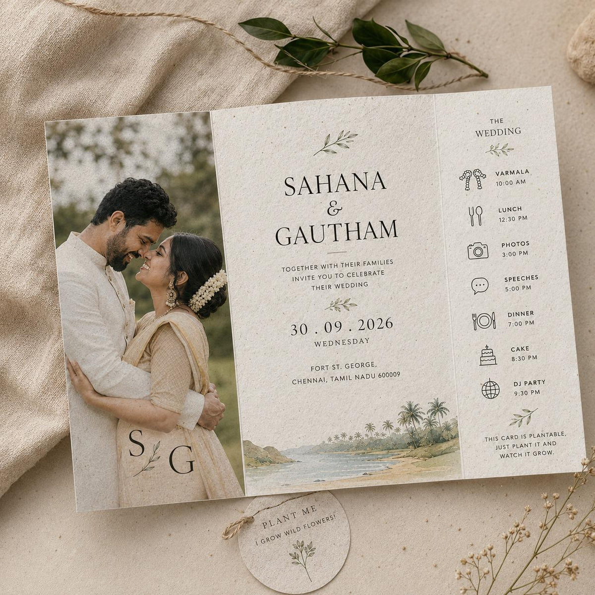 Luxury South Indian Hindu Plantable Doorfold Wedding Invitation Card