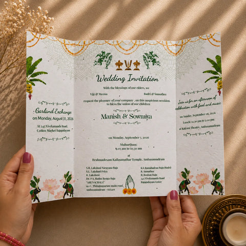 Luxury Temple Door Fold Plantable Seed Paper Wedding Invitation Card | Eco-Friendly Hindu Wedding Invitation