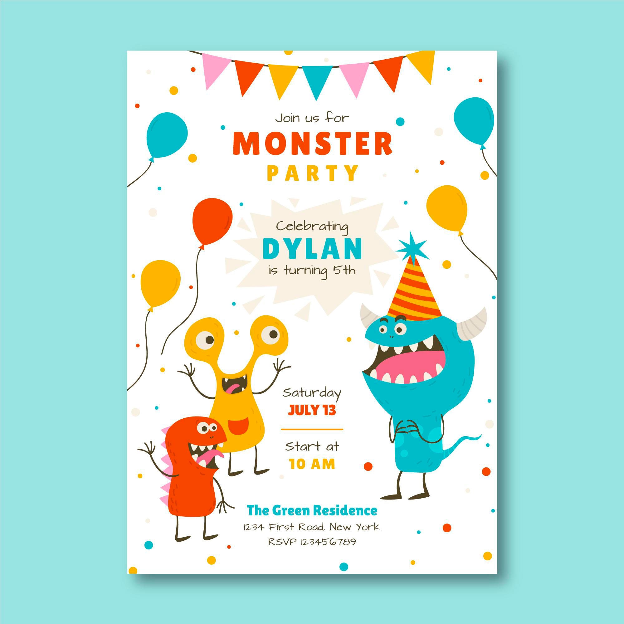 Plantable Monster Theme Birthday Party Invitation Card