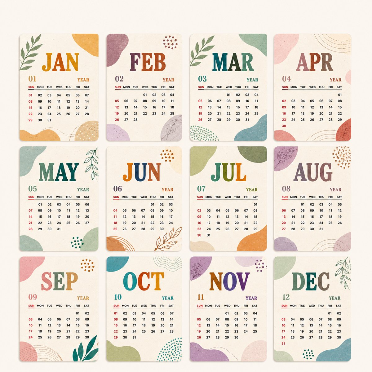 Wildlense Plantable Eco-Friendly Abstract Harmony  Desk Calendar - Set of 10