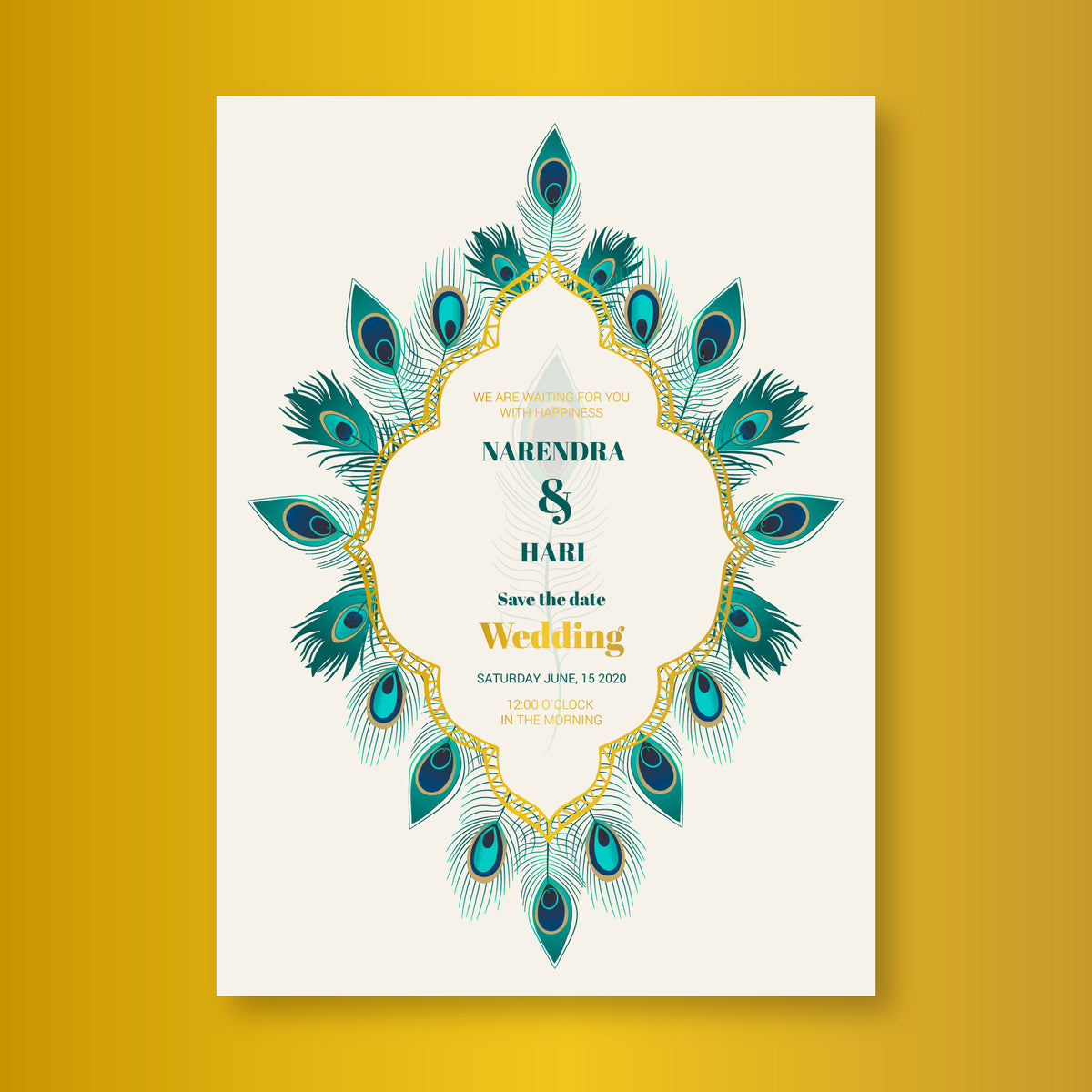 Plantable Peacock Feather Arch Wedding Seed Invitation Card