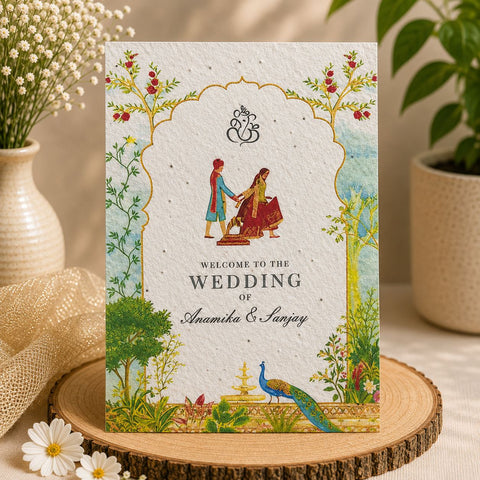 Peacock Paradise Seed Paper Wedding Card | Sustainable Wedding Invitations