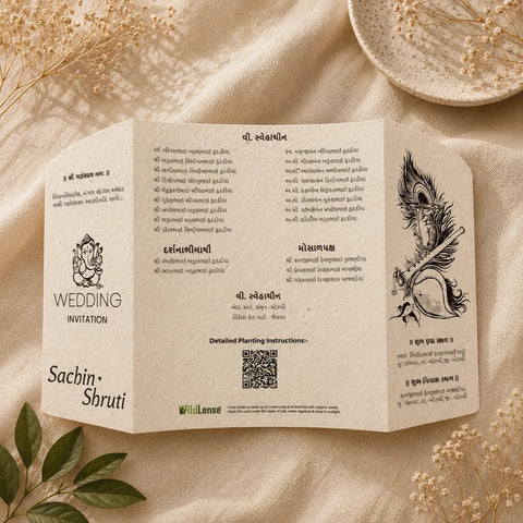 Personalized Gujarati Plantable Door Fold Wedding Invitation Card | Eco-Friendly Seed Paper Invite