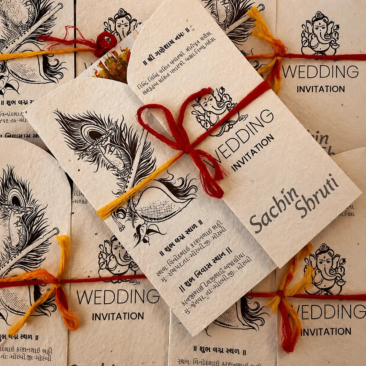 Personalized Gujarati Plantable Door Fold Wedding Invitation Card | Eco-Friendly Seed Paper Invite