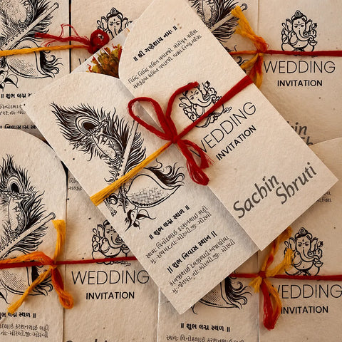 Personalized Gujarati Plantable Door Fold Wedding Invitation Card | Eco-Friendly Seed Paper Invite