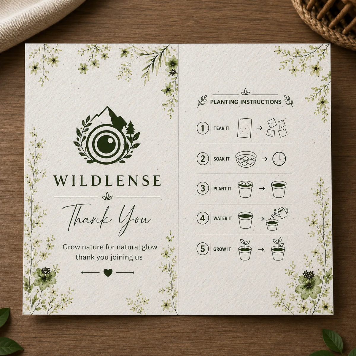 Personalized Plantable Biofold A6 Thank You Card | Seed Paper Eco Card by Wildlense