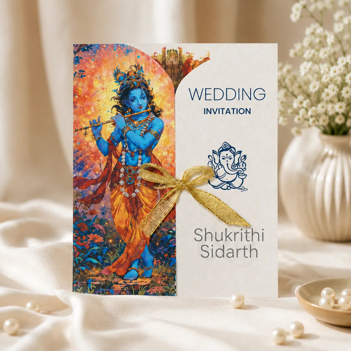 Personalized Krishna Theme Plantable Wedding Invitation Card | Eco-Friendly Seed Paper Wedding Invite